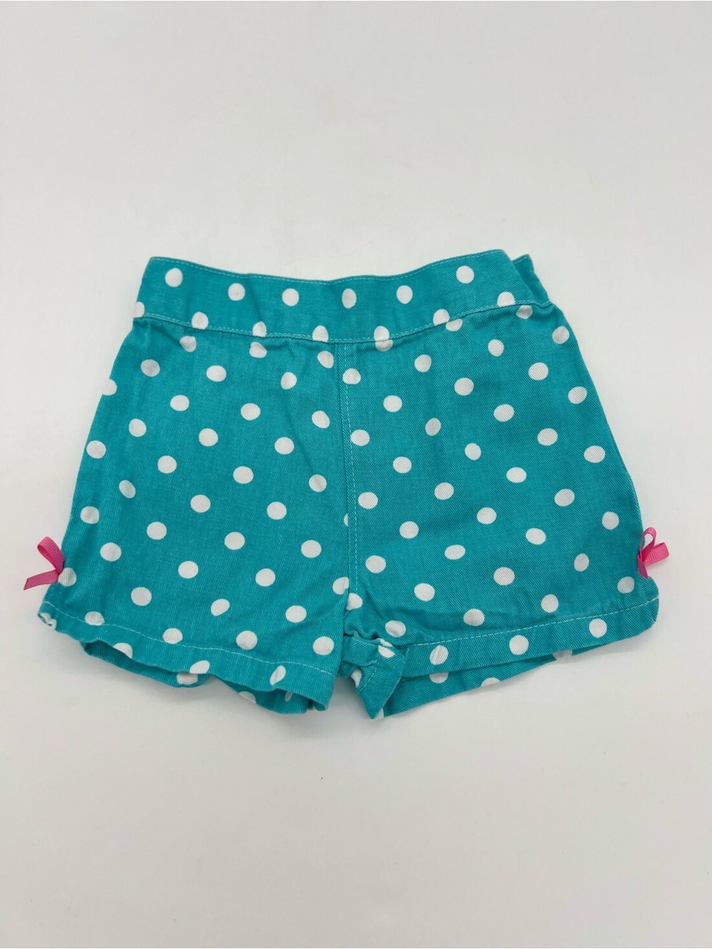Kids Headquarters Baby Girls Denim Blue Polka Dot Shorts With Pink Bows 12M